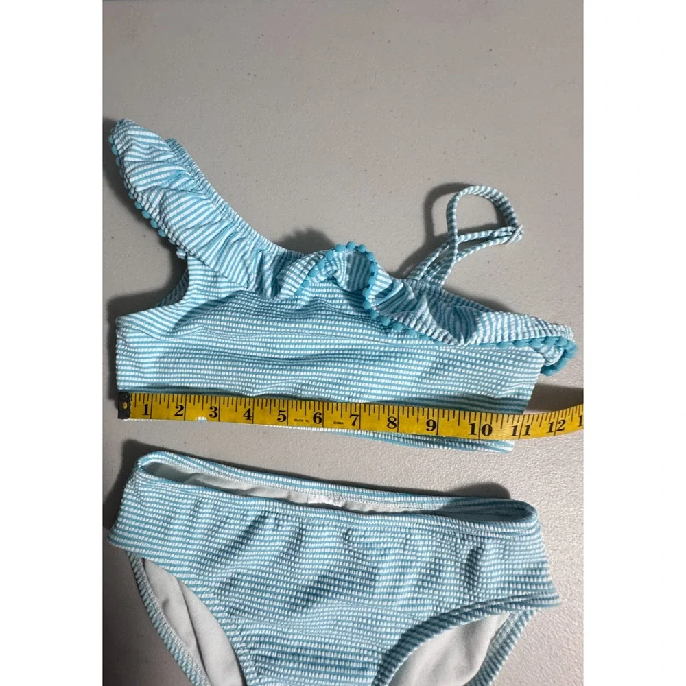 Cat & Jack Girls L (10/12) Swimsuit Seersucker Striped Summer Vacation 2 Piece
